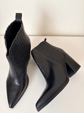 Marc Fisher Black Pointed Toe Ankle Booties with Block Heel